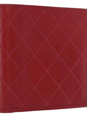 CHANEL Matelasse Wallet Lamb Skin Red CC